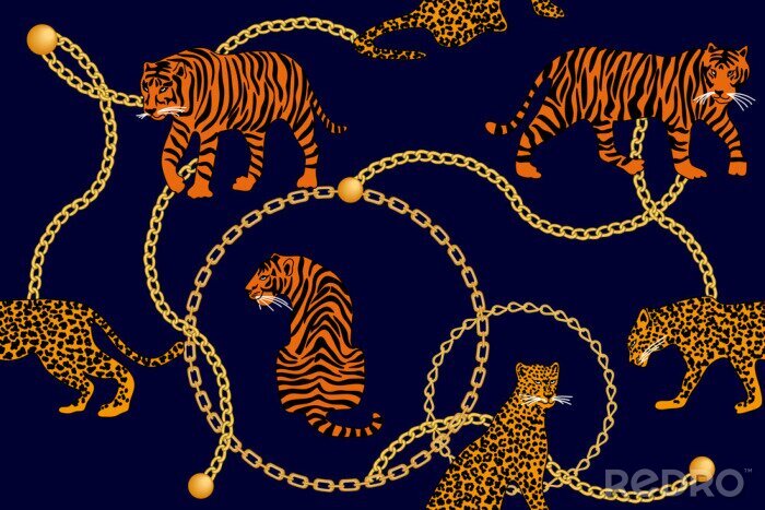 Tapete Leopards, tiger and golden chains. 