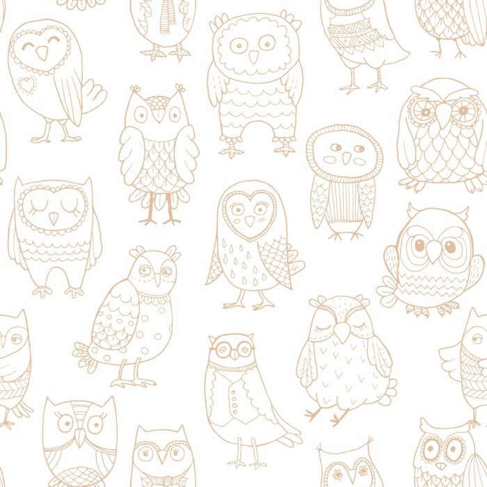 Tapete Leuchtende Eulen auf weißem Hintergrund