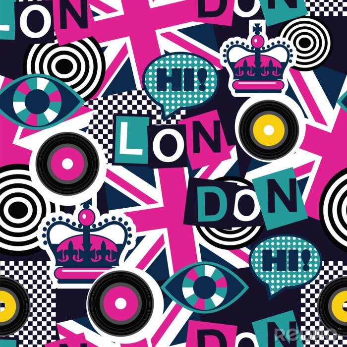 Tapete London musikalische Pop-Art nahtlose Muster