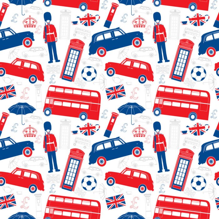 Tapete London Symbole - Icons - Nahtlose Vektor Patten - Silhouette