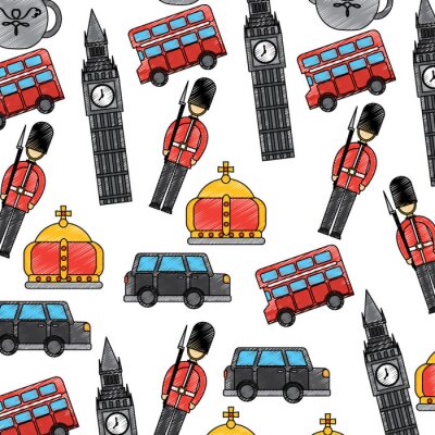 London und Vereinigtes Königreich Stadt Soldat Krone Taxi Bus Big Ben Icons Vektor