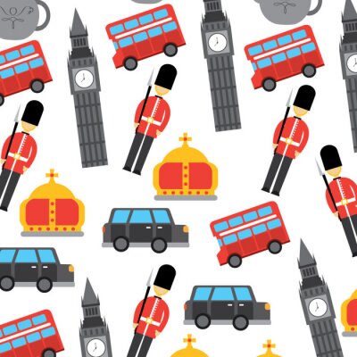 Tapete London und Vereinigtes Königreich Stadt Soldat Krone Taxi Bus Big Ben Icons Vektor