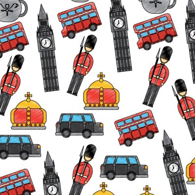 Tapete London und Vereinigtes Königreich Stadt Soldat Krone Taxi Bus Big Ben Icons Vektor
