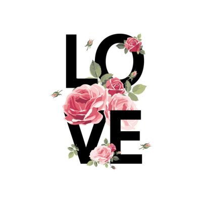 Sticker LOVE Aufschrift mit Rosen
