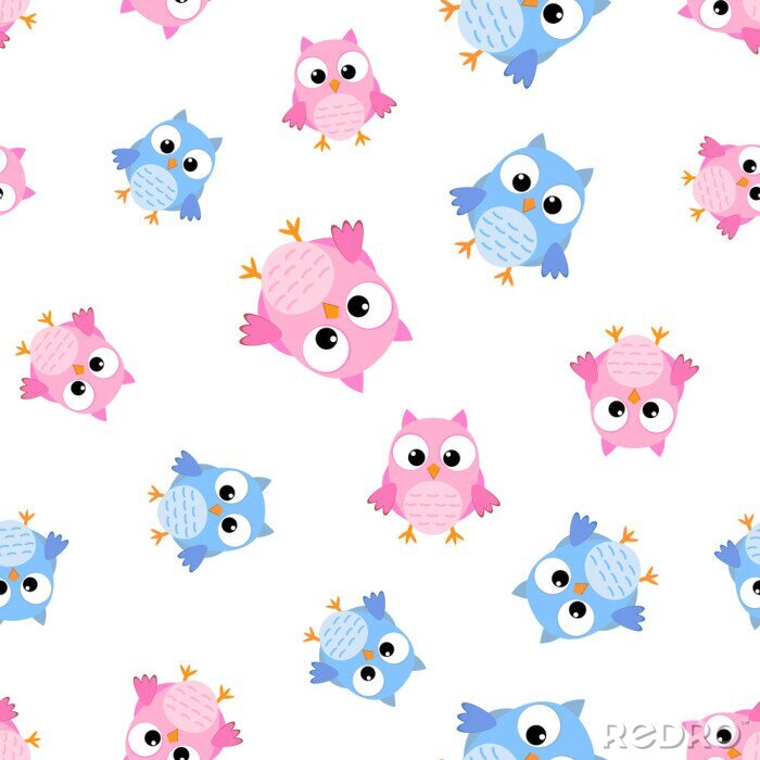 Tapete Lustige bunte Eulen