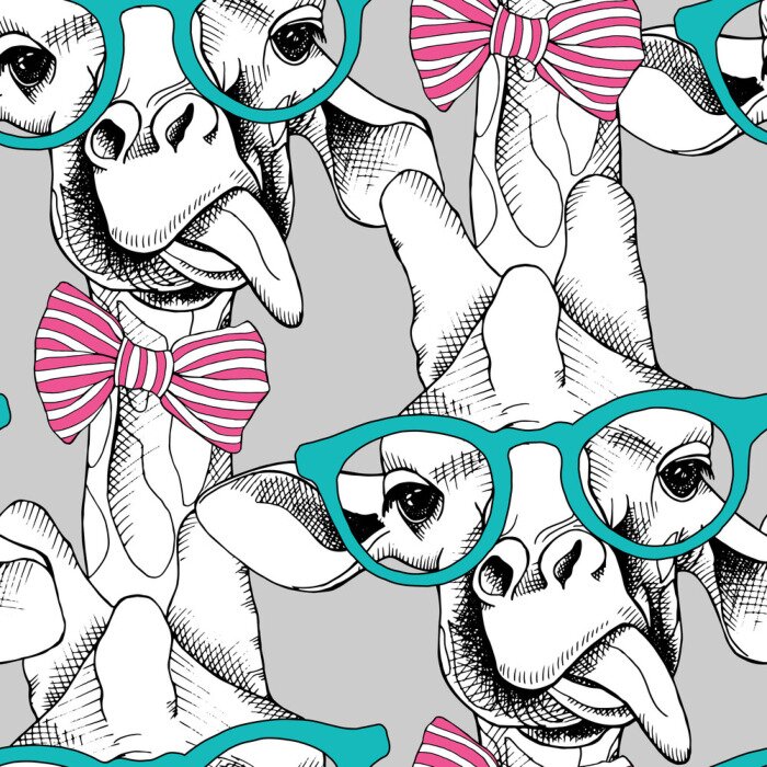 Tapete Lustige Giraffen in bunten Gläsern