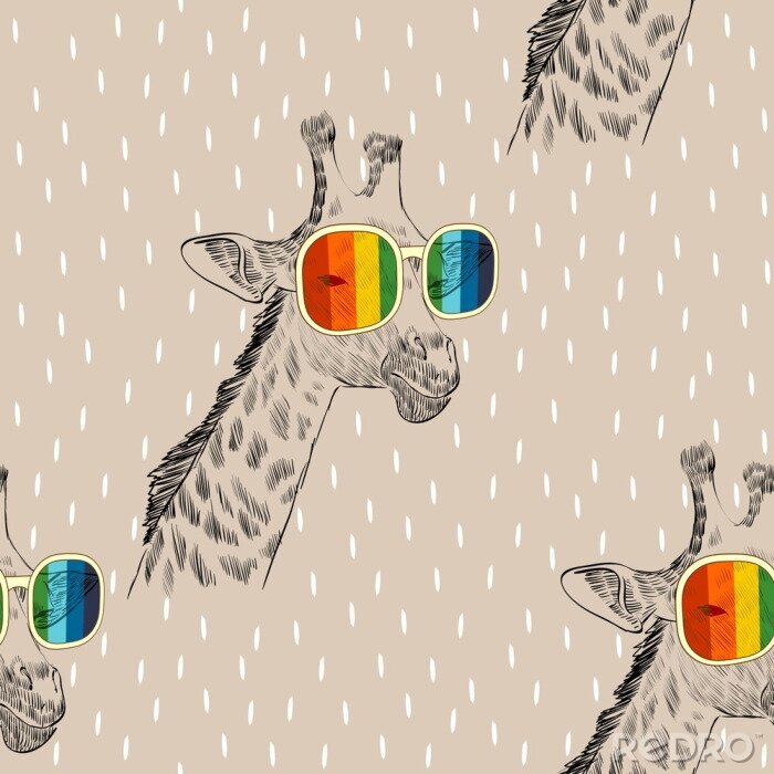Tapete Lustige Giraffen in Regenbogenbrille
