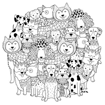 Lustige Grafik mit Hunden verschiedener Rassen