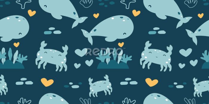 Tapete Lustiges Leben in einer Unterwasserwelt