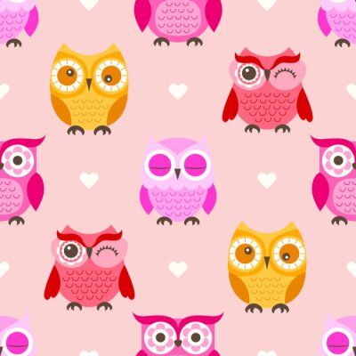 Tapete Mädchenhafte Eulen mit Herzen
