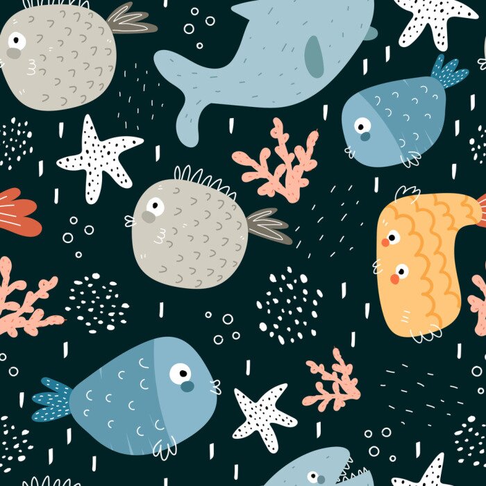 Tapete Märchenfische und Haie