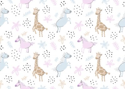 Tapete Märchenhafte Einhörner und Giraffen