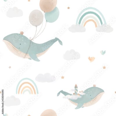 Tapete Märchenhafte Pastellwale