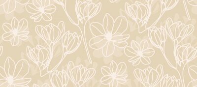 Tapete Magnolia in beige line art - seamless pattern