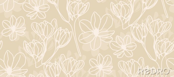 Tapete Magnolia in beige line art - seamless pattern