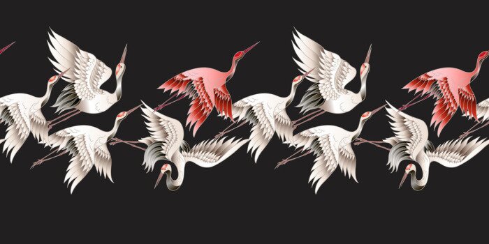 Tapete Mandschurenkraniche auf schwarzem Hintergrund