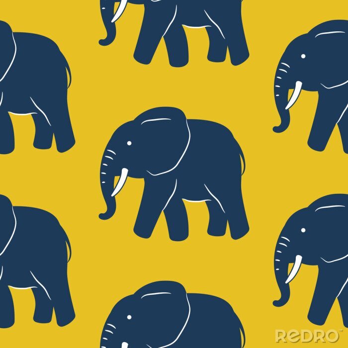 Tapete Marineblaue Elefanten auf gelbem Hintergrund