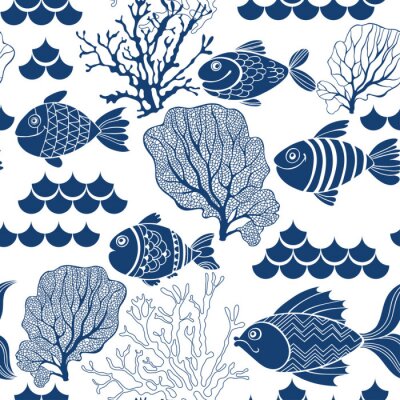 Tapete Marinefischschuppen und Korallenriff