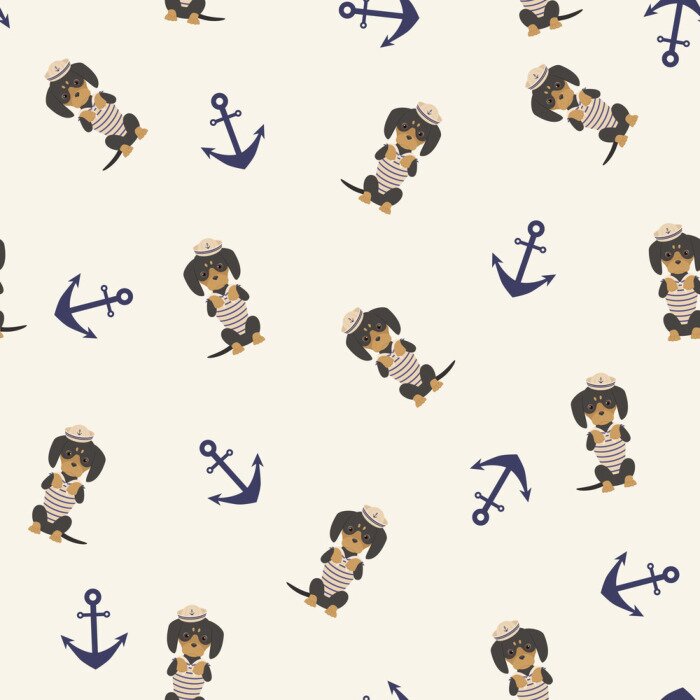 Tapete Maritime Hunde mit Ankern