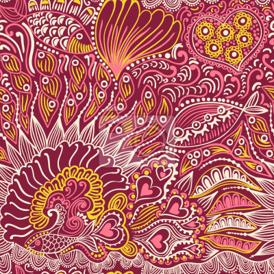 Tapete Meeresabstraktion mit einem Fisch in Rottönen