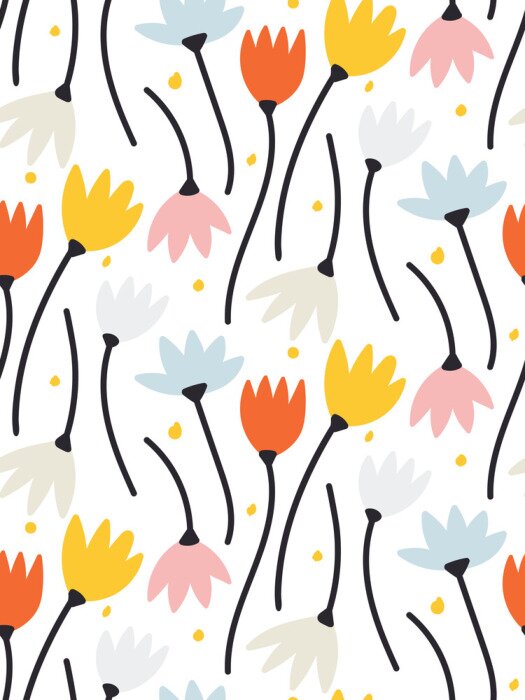 Tapete Mehrfarbige Pflanzen in einem Muster angeordnet Illustration