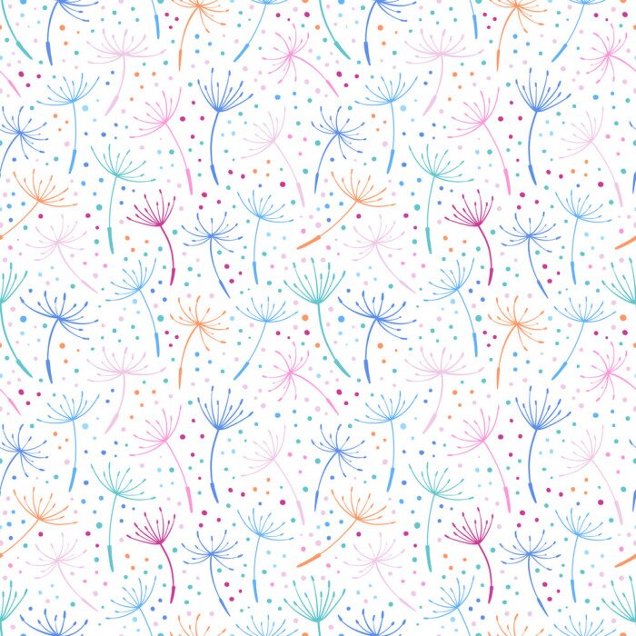 Tapete Mehrfarbige Pusteblumensamen fröhliche Grafik