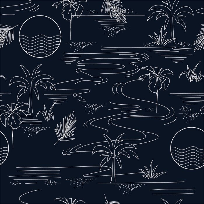 Tapete Minimal seamless pattern in vector of island summer mood and tone with line ,Design for fashion fabric web wallpaper and all prints