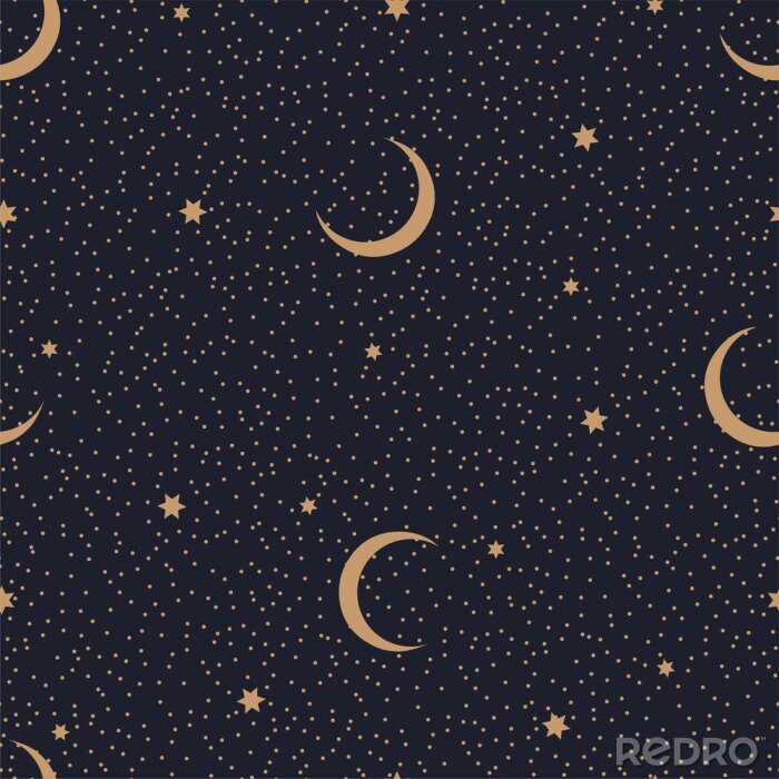 Tapete Minimalistic seamless abstract pattern with starry sky and moon on a dark background
