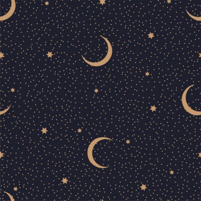 Tapete Minimalistic seamless abstract pattern with starry sky and moon on a dark background