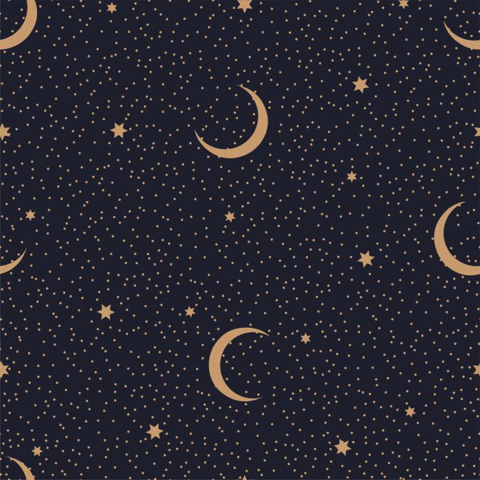 Tapete Minimalistic seamless abstract pattern with starry sky and moon on a dark background