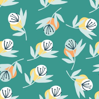 Tapete Minimalistische abstrakte Pusteblumen auf blauem Hintergrund