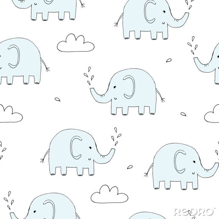 Tapete Minimalistische blaue Elefanten