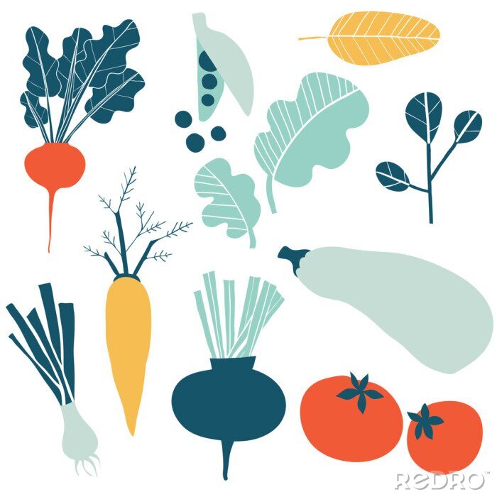Tapete Minimalistische Grafiken mit buntem Gemüse