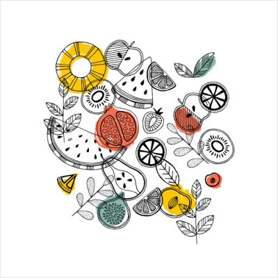 Sticker Minimalistische Illustration mit geschnittenem Obst