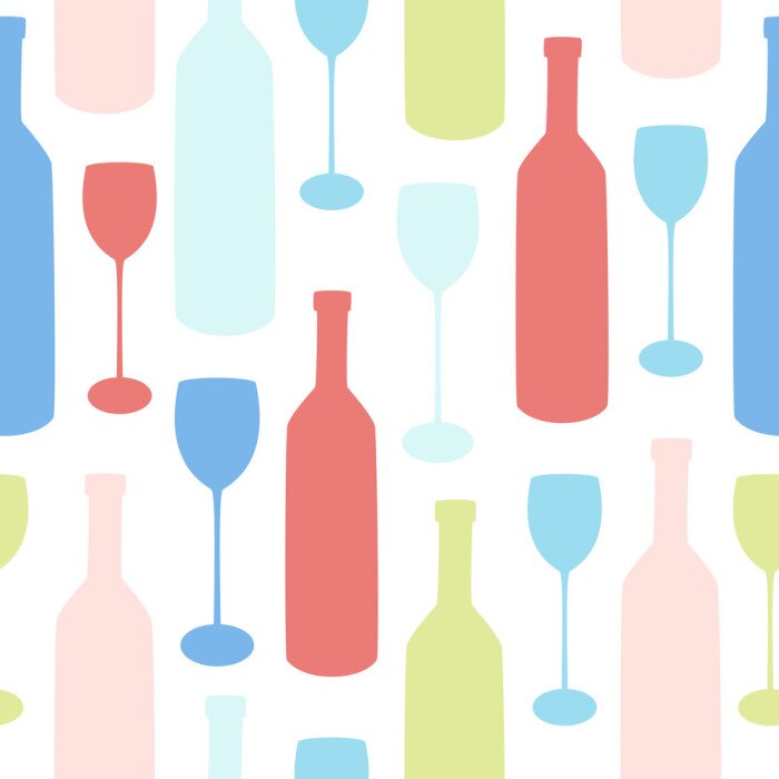 Tapete Minimalistische nahtlose Vektor-Muster mit Flaschen und Gläser