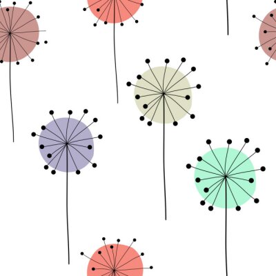 Tapete Minimalistische Pusteblumen auf bunten Punkten