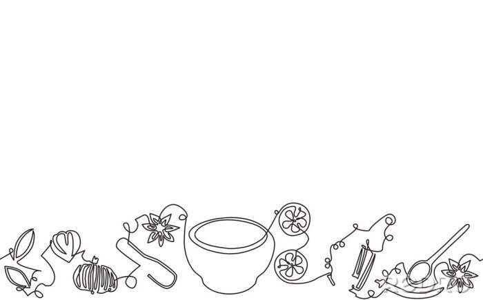 Tapete Minimalistische Skizze mit Küchenutensilien