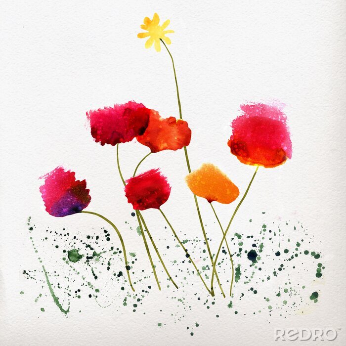 Tapete Minimalistisches Muster mit Mohnblumen