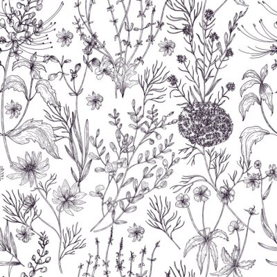 Tapete Minimalistisches Muster mit Wildblumen