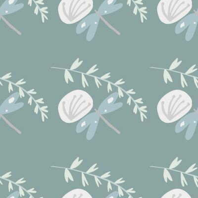 Tapete Minimalistisches Pflanzenmotiv Pusteblumen und Libellen