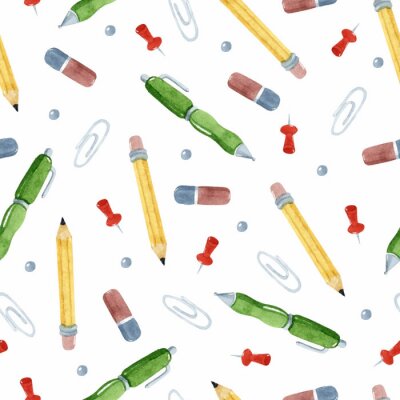 Tapete Mit Aquarellfarben gemaltes Schulzubehör