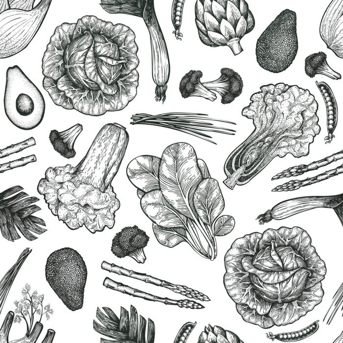 Tapete Mit Bleistift skizziertes Gemüse