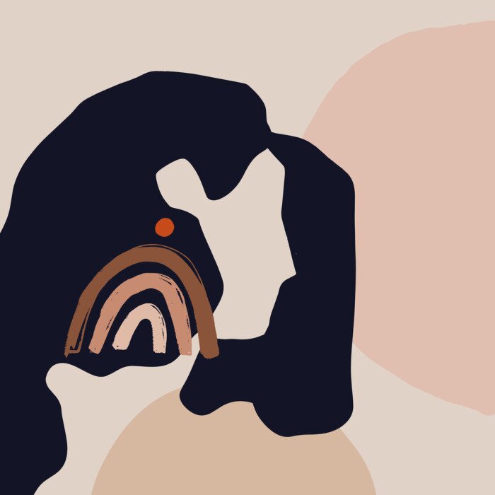 Tapete Modern Boho Pastel Terracotta Collage Line Drawing Woman With Earring Face Hairstyle Fashion Beauty Minimalist Vector Illustration Modern Abstract Graphics Print