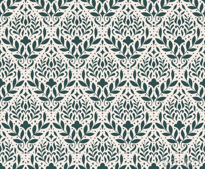 Tapete Modern floral art deco seamless pattern. Vector damask illustration with leaves. Decorative botanical background.