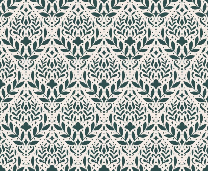 Tapete Modern floral art deco seamless pattern. Vector damask illustration with leaves. Decorative botanical background.