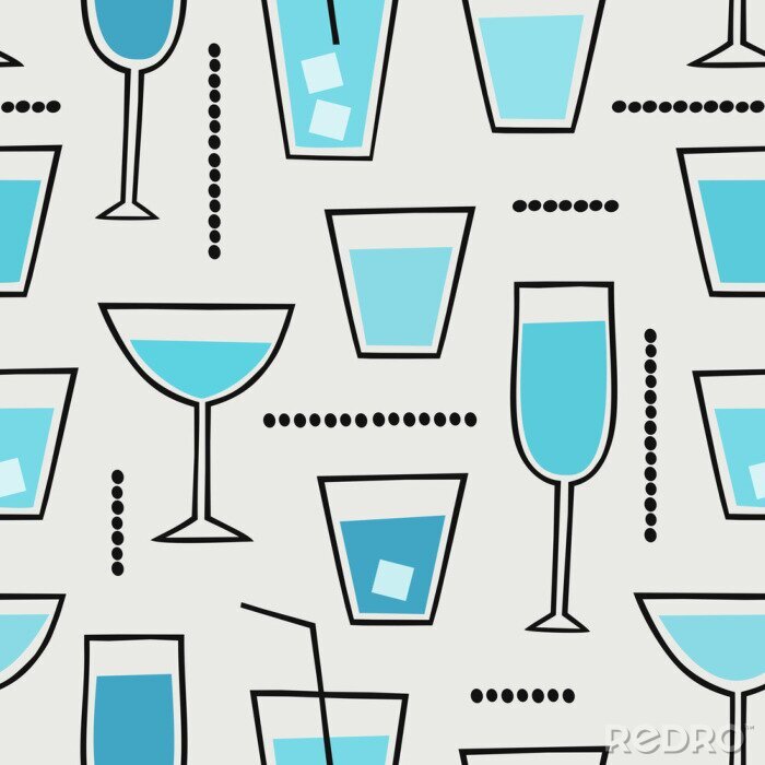 Tapete Moderne nahtlose Muster mit Cocktail Getränke in blau, schwarz und Sahne.