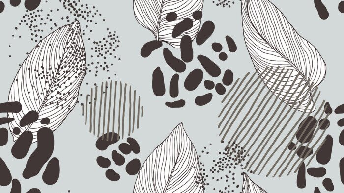 Tapete Modernes Muster aus Blättern und Punkten