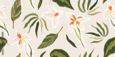 Tapete Modernes Muster mit Blättern und Blumen