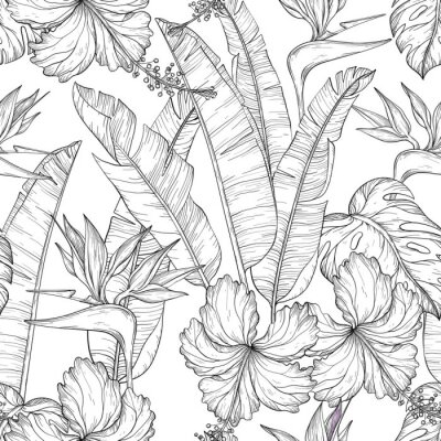 Tapete Monochromatische tropische Vegetation auf hellem Hintergrund