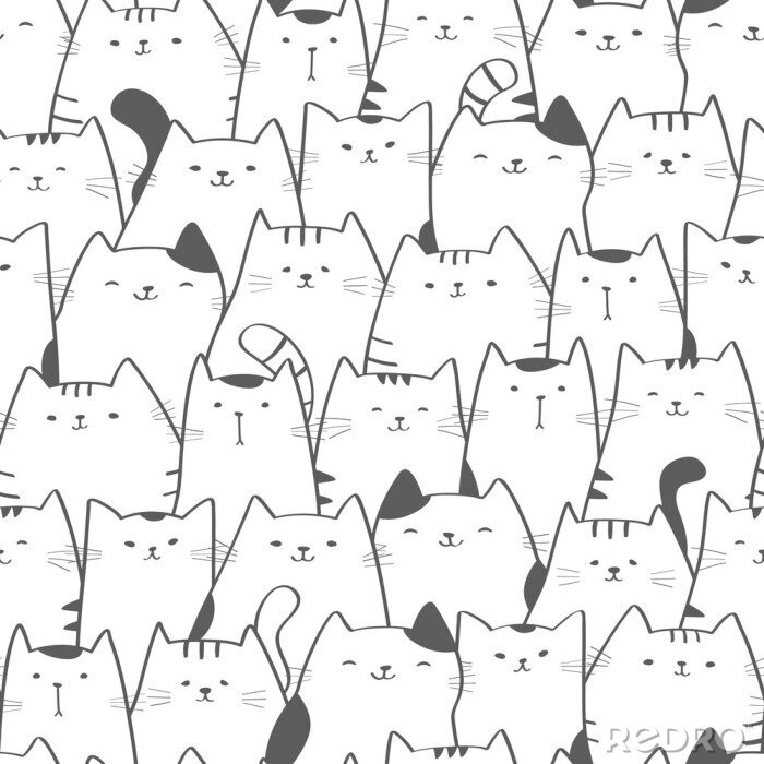 Tapete Monochromatisches Muster mit Katzen
